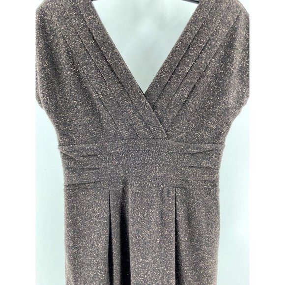 Banana Republic Silk Wool Blend Brown Tweed Sleeveless Pleated Career Dress 4P - Picture 3 of 14